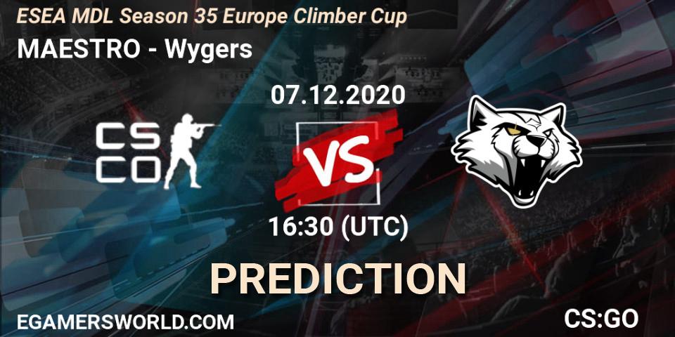 MAESTRO vs Wygers: Match Prediction. 07.12.2020 at 16:30, Counter-Strike (CS2), ESEA MDL Season 35 Europe Climber Cup