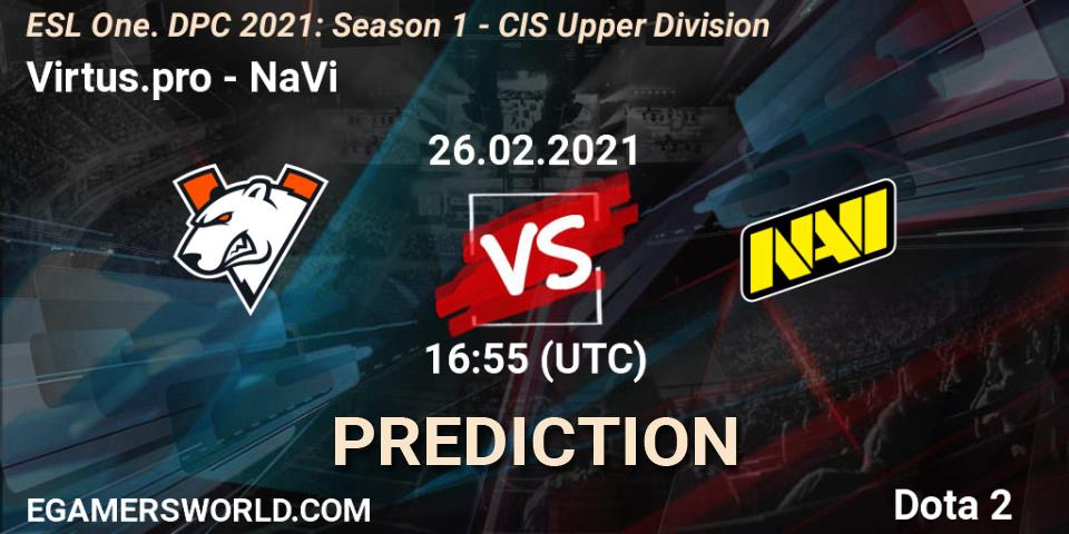 Virtus.pro vs NaVi: Match Prediction. 26.02.2021 at 16:55, Dota 2, ESL One. DPC 2021: Season 1 - CIS Upper Division