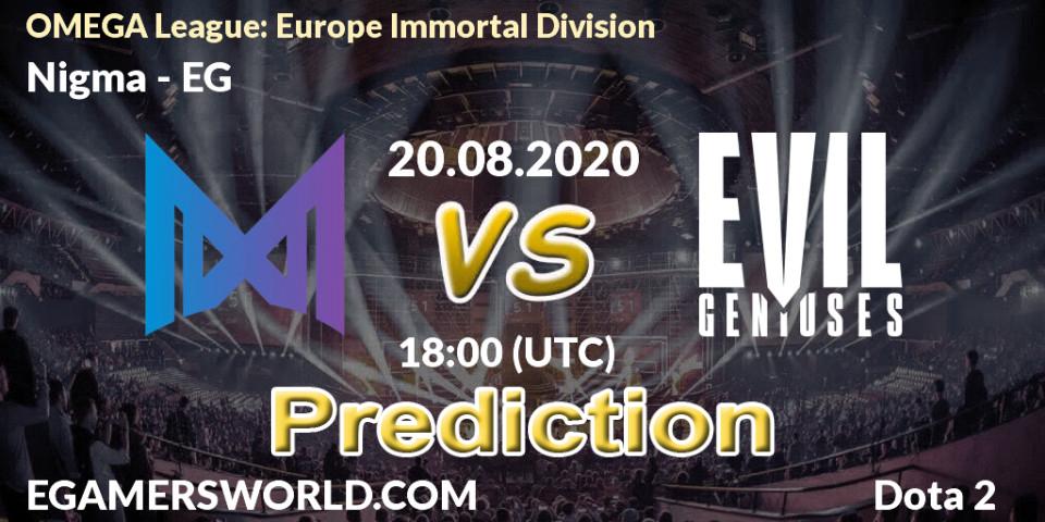 Nigma vs EG: Match Prediction. 20.08.2020 at 17:38, Dota 2, OMEGA League: Europe Immortal Division