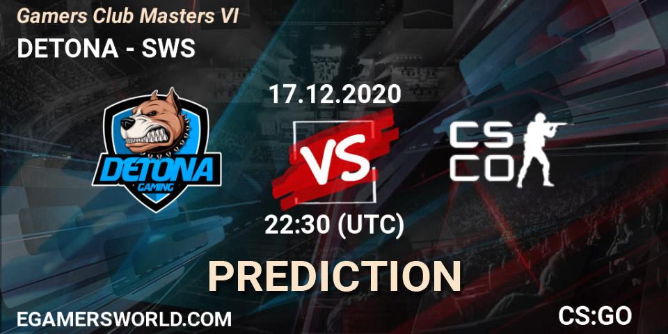 DETONA vs SWS: Match Prediction. 17.12.2020 at 22:30, Counter-Strike (CS2), Gamers Club Masters VI