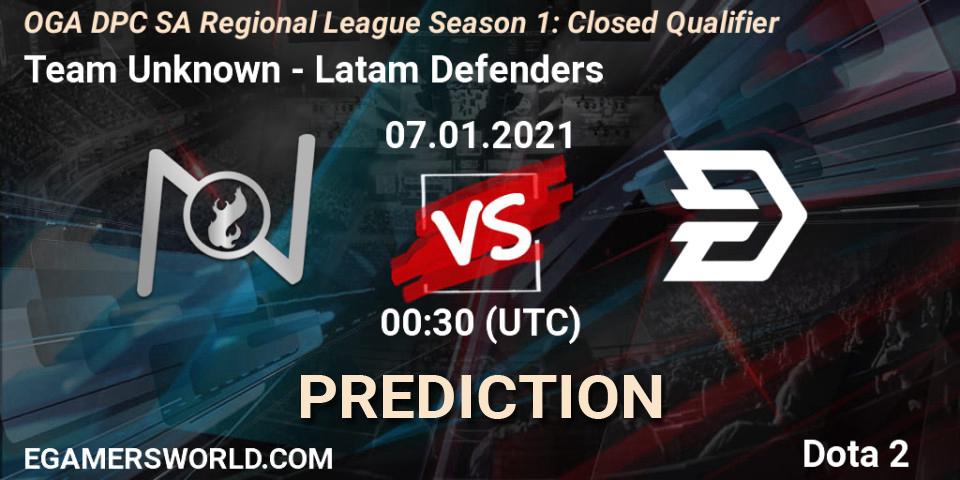 Team Unknown vs Latam Defenders: Match Prediction. 07.01.2021 at 00:30, Dota 2, DPC 2021: Season 1 - South America Closed Qualifier