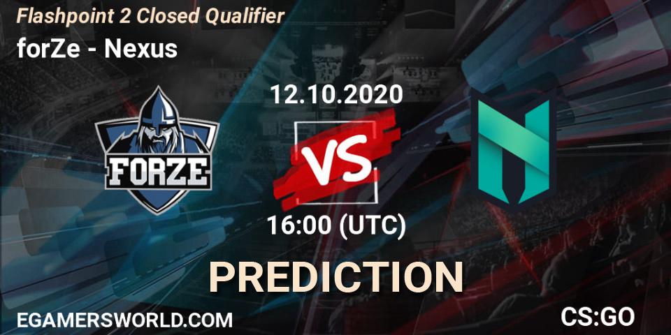 forZe vs Nexus: Match Prediction. 12.10.2020 at 16:05, Counter-Strike (CS2), Flashpoint 2 Closed Qualifier