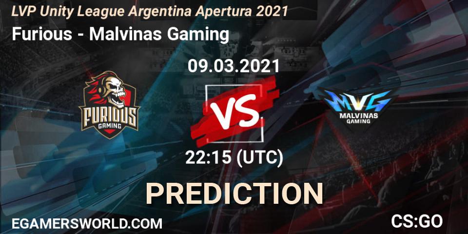 Furious vs Malvinas Gaming: Match Prediction. 09.03.2021 at 22:15, Counter-Strike (CS2), LVP Unity League Argentina Apertura 2021