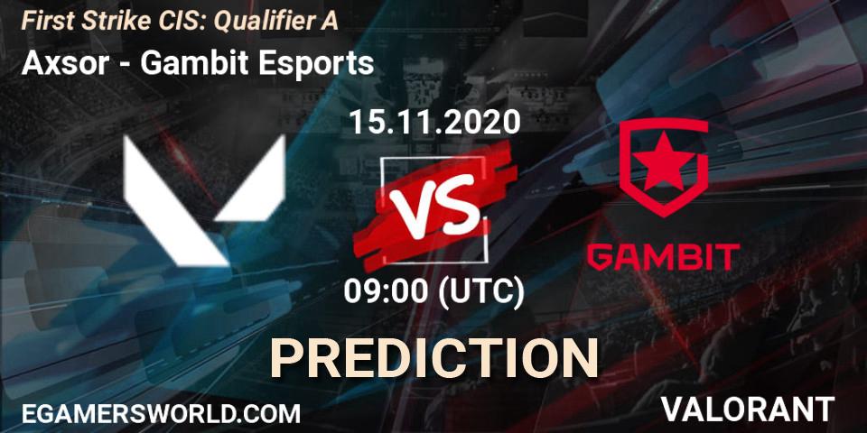 Axsor vs Gambit Esports: Match Prediction. 15.11.2020 at 14:00, VALORANT, First Strike CIS: Qualifier A