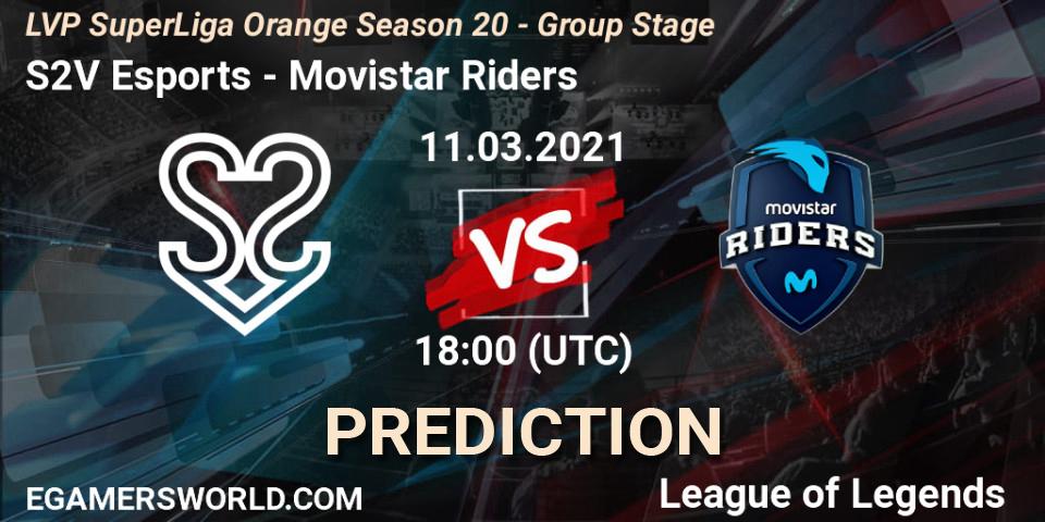S2V Esports vs Movistar Riders: Match Prediction. 11.03.2021 at 18:00, LoL, LVP SuperLiga Orange Season 20 - Group Stage