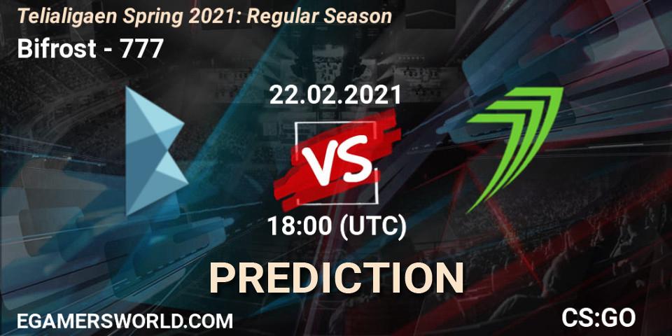 Bifrost vs 777: Match Prediction. 22.02.2021 at 18:00, Counter-Strike (CS2), Telialigaen Spring 2021: Regular Season