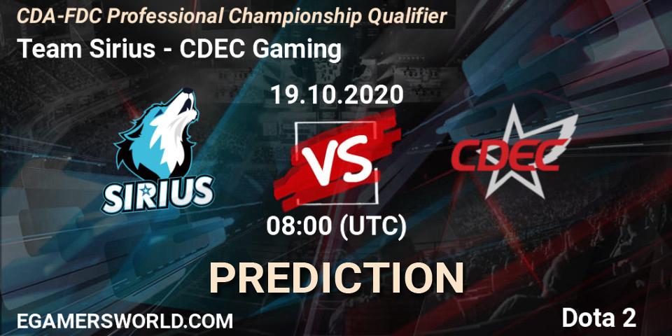 Team Sirius vs CDEC Gaming: Match Prediction. 19.10.2020 at 08:05, Dota 2, CDA-FDC Professional Championship Qualifier