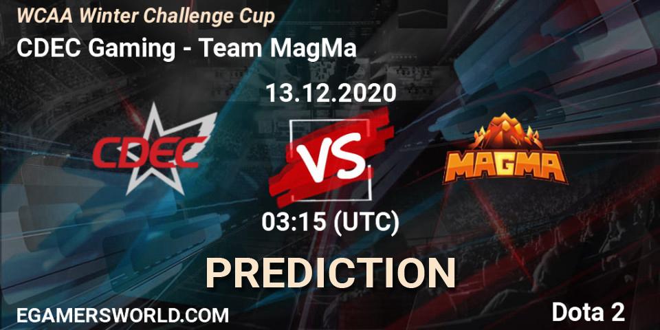 CDEC Gaming vs Team MagMa: Match Prediction. 13.12.2020 at 03:56, Dota 2, WCAA Winter Challenge Cup