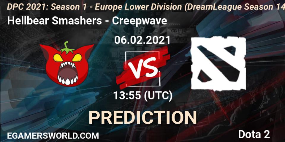Hellbear Smashers vs Creepwave: Match Prediction. 06.02.2021 at 13:56, Dota 2, DPC 2021: Season 1 - Europe Lower Division (DreamLeague Season 14)