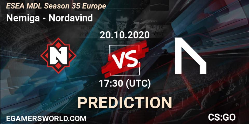 Nemiga vs Nordavind: Match Prediction. 30.10.2020 at 15:00, Counter-Strike (CS2), ESEA MDL Season 35 Europe
