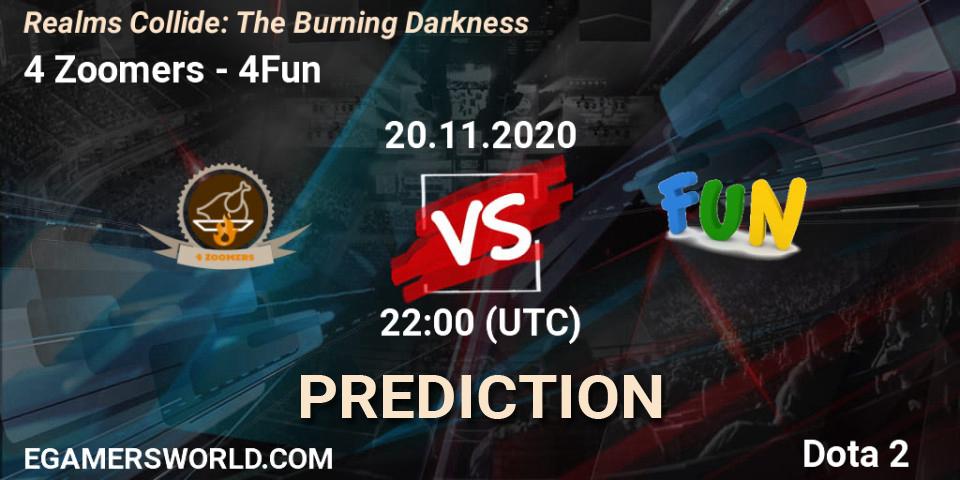 4 Zoomers vs 4Fun: Match Prediction. 20.11.2020 at 22:35, Dota 2, Realms Collide: The Burning Darkness