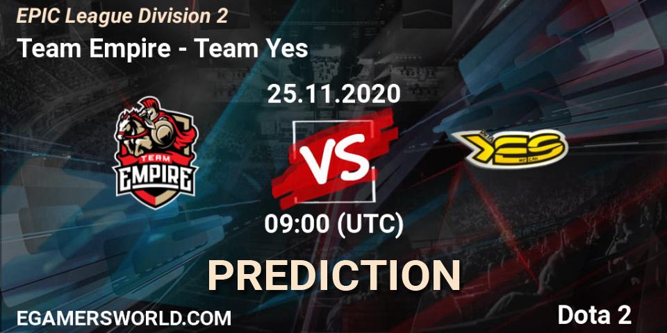 Team Empire vs Team Yes: Match Prediction. 25.11.20, Dota 2, EPIC League Division 2