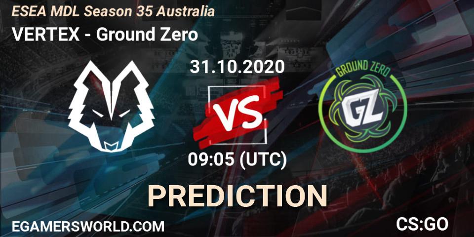 VERTEX vs Ground Zero: Match Prediction. 31.10.2020 at 07:05, Counter-Strike (CS2), ESEA MDL Season 35 Australia