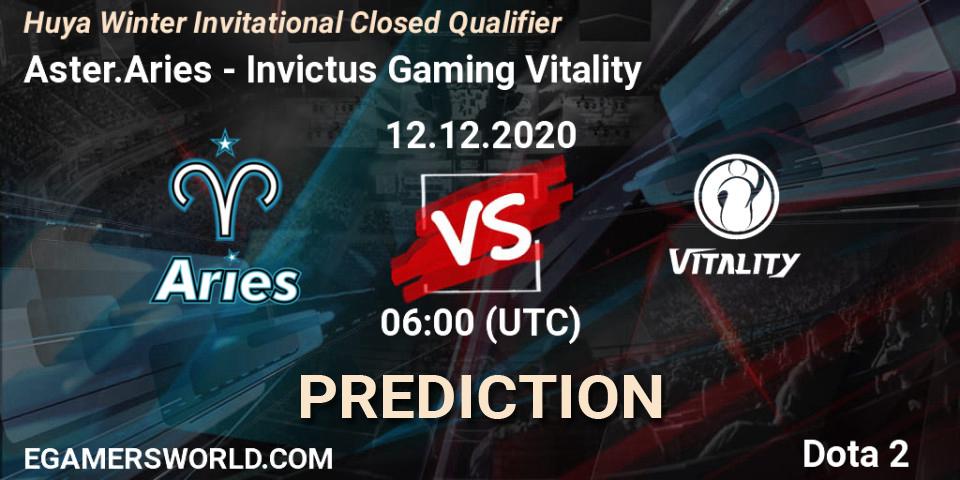 Aster.Aries vs Invictus Gaming Vitality: Match Prediction. 12.12.2020 at 10:20, Dota 2, Huya Winter Invitational Closed Qualifier