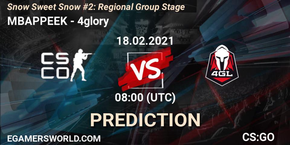 MBAPPEEK vs 4glory: Match Prediction. 18.02.2021 at 08:00, Counter-Strike (CS2), Snow Sweet Snow #2: Regional Group Stage