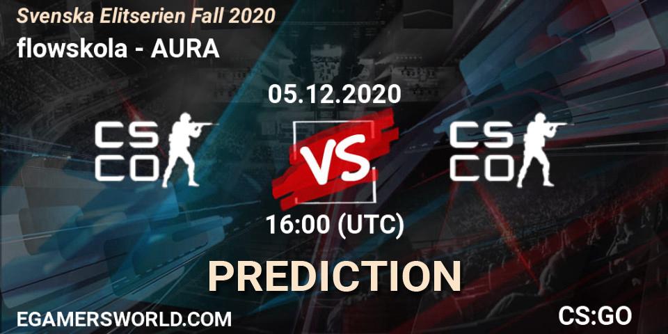 flowskola vs AURA: Match Prediction. 05.12.2020 at 16:10, Counter-Strike (CS2), Svenska Elitserien Fall 2020