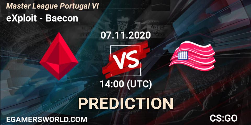 eXploit vs Baecon: Match Prediction. 07.11.2020 at 14:00, Counter-Strike (CS2), Master League Portugal VI