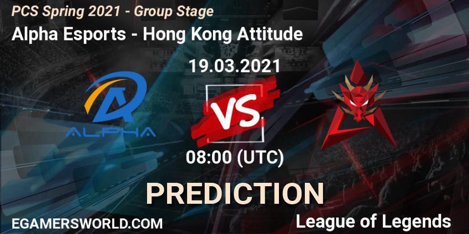 Alpha Esports vs Hong Kong Attitude: Match Prediction. 19.03.2021 at 08:00, LoL, PCS Spring 2021 - Group Stage