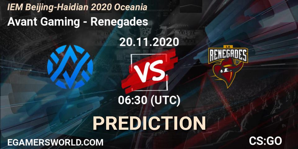 Avant Gaming vs Renegades: Match Prediction. 20.11.20, CS2 (CS:GO), IEM Beijing-Haidian 2020 Oceania