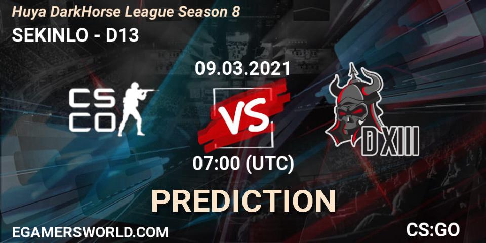 SEKINLO vs D13: Match Prediction. 09.03.2021 at 07:00, Counter-Strike (CS2), Huya DarkHorse League Season 8