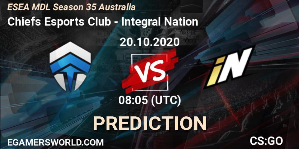 Chiefs Esports Club vs Integral Nation: Match Prediction. 20.10.2020 at 08:15, Counter-Strike (CS2), ESEA MDL Season 35 Australia