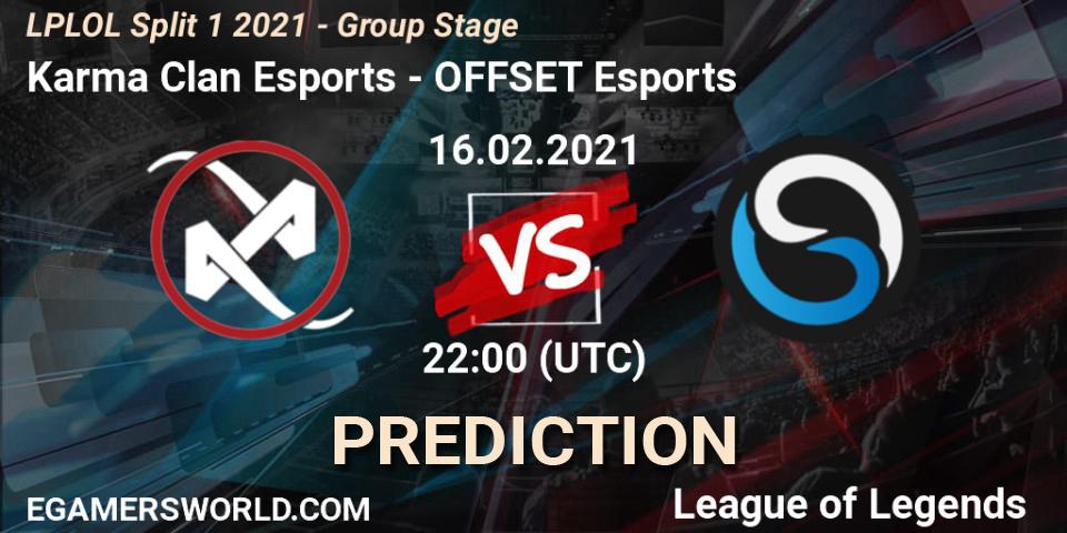 Karma Clan Esports vs OFFSET Esports: Match Prediction. 16.02.2021 at 22:15, LoL, LPLOL Split 1 2021 - Group Stage