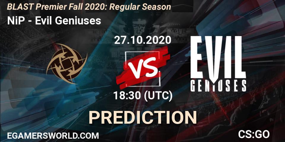 NiP vs Evil Geniuses: Match Prediction. 27.10.2020 at 18:40, Counter-Strike (CS2), BLAST Premier Fall 2020: Regular Season