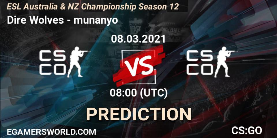 Dire Wolves vs munanyo: Match Prediction. 08.03.2021 at 08:10, Counter-Strike (CS2), ESL Australia & NZ Championship Season 12