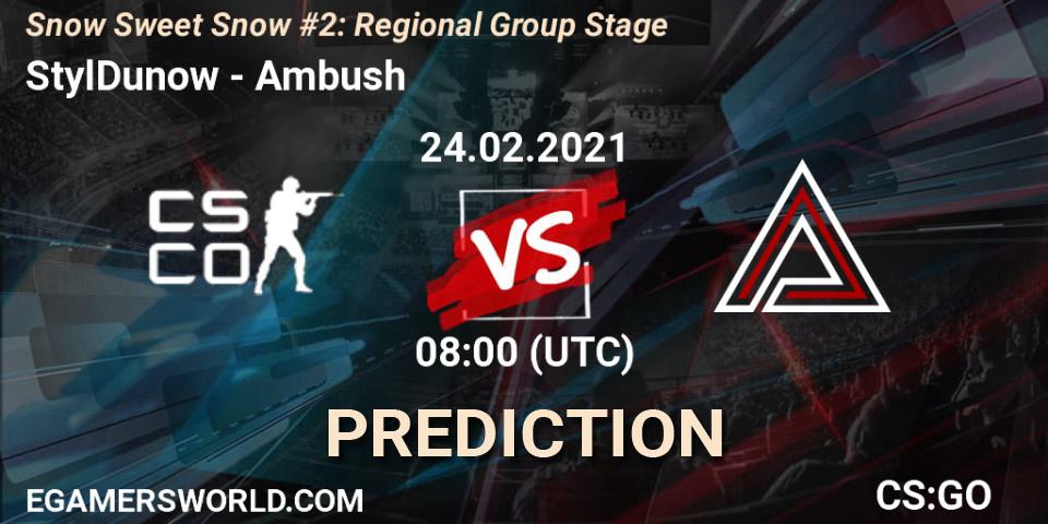 StylDunow vs Ambush: Match Prediction. 24.02.2021 at 08:00, Counter-Strike (CS2), Snow Sweet Snow #2: Regional Group Stage
