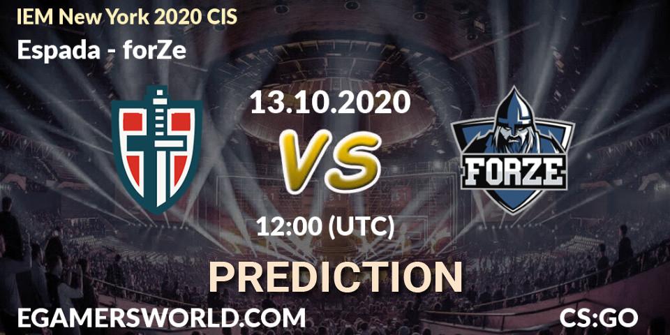 Espada vs forZe: Match Prediction. 13.10.2020 at 12:00, Counter-Strike (CS2), IEM New York 2020 CIS
