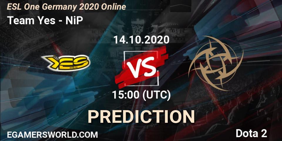 Team Yes vs NiP: Match Prediction. 14.10.2020 at 17:54, Dota 2, ESL One Germany 2020 Online