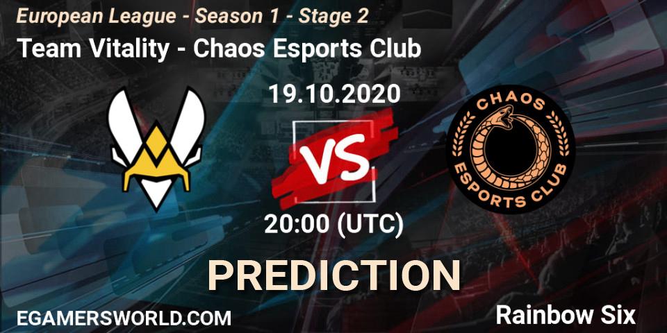 Team Vitality vs Chaos Esports Club: Match Prediction. 19.10.2020 at 20:00, Rainbow Six, European League - Season 1 - Stage 2