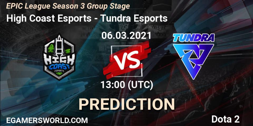 High Coast Esports vs Tundra Esports: Match Prediction. 06.03.2021 at 13:29, Dota 2, EPIC League Season 3 Group Stage
