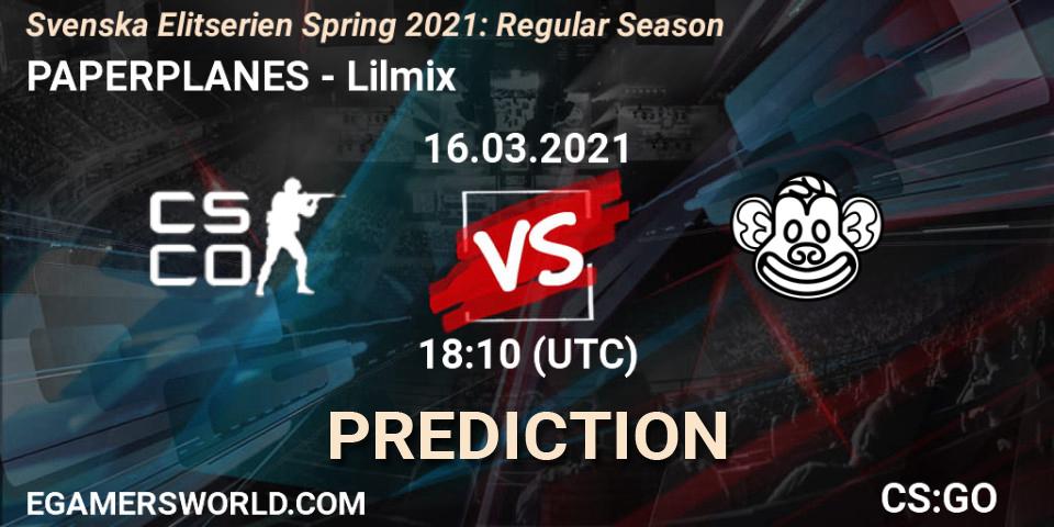 PAPERPLANES vs Lilmix: Match Prediction. 16.03.2021 at 18:10, Counter-Strike (CS2), Svenska Elitserien Spring 2021: Regular Season