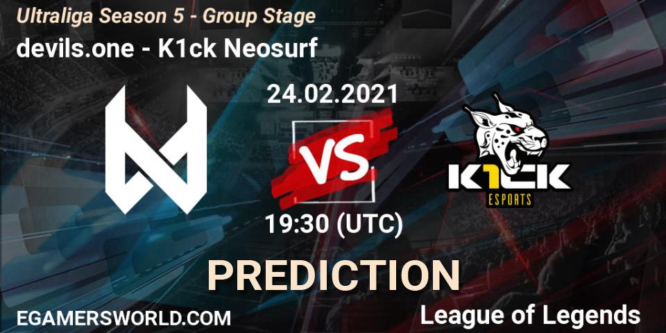 devils.one vs K1ck Neosurf: Match Prediction. 24.02.2021 at 19:30, LoL, Ultraliga Season 5 - Group Stage