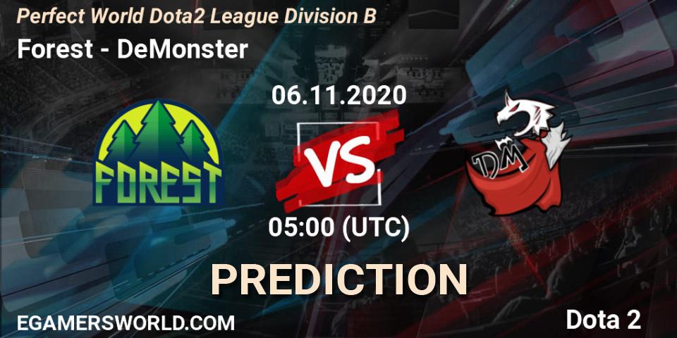 Forest vs DeMonster: Match Prediction. 06.11.2020 at 04:59, Dota 2, Perfect World Dota2 League Division B