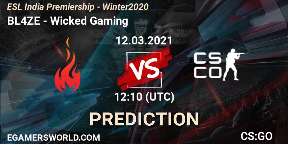 BL4ZE vs Wicked Gaming: Match Prediction. 12.03.2021 at 12:10, Counter-Strike (CS2), ESL India Premiership - Winter 2020