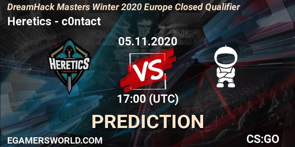 Heretics vs c0ntact: Match Prediction. 05.11.2020 at 17:00, Counter-Strike (CS2), DreamHack Masters Winter 2020 Europe Closed Qualifier