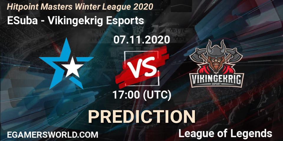 ESuba vs Vikingekrig Esports: Match Prediction. 07.11.2020 at 17:00, LoL, Hitpoint Masters Winter League 2020