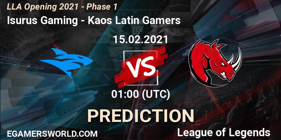 Isurus Gaming vs Kaos Latin Gamers: Match Prediction. 15.02.2021 at 01:00, LoL, LLA Opening 2021 - Phase 1