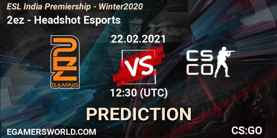 2ez vs Headshot Esports: Match Prediction. 22.02.2021 at 12:30, Counter-Strike (CS2), ESL India Premiership - Winter 2020