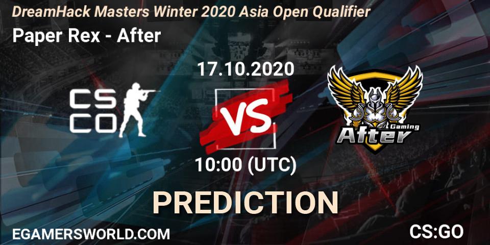 Paper Rex vs After: Match Prediction. 17.10.2020 at 10:00, Counter-Strike (CS2), DreamHack Masters Winter 2020 Asia Open Qualifier