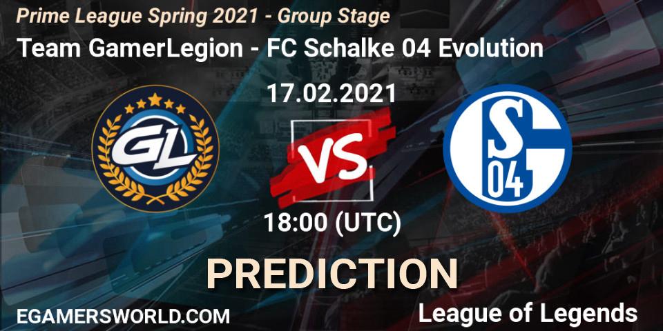Team GamerLegion vs FC Schalke 04 Evolution: Match Prediction. 17.02.2021 at 17:00, LoL, Prime League Spring 2021 - Group Stage