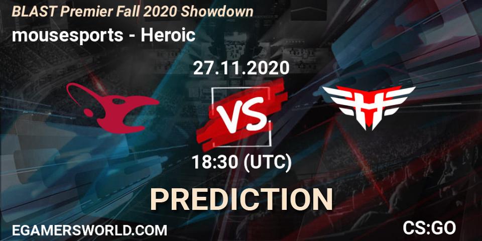 mousesports vs Heroic: Match Prediction. 27.11.20, CS2 (CS:GO), BLAST Premier Fall 2020 Showdown