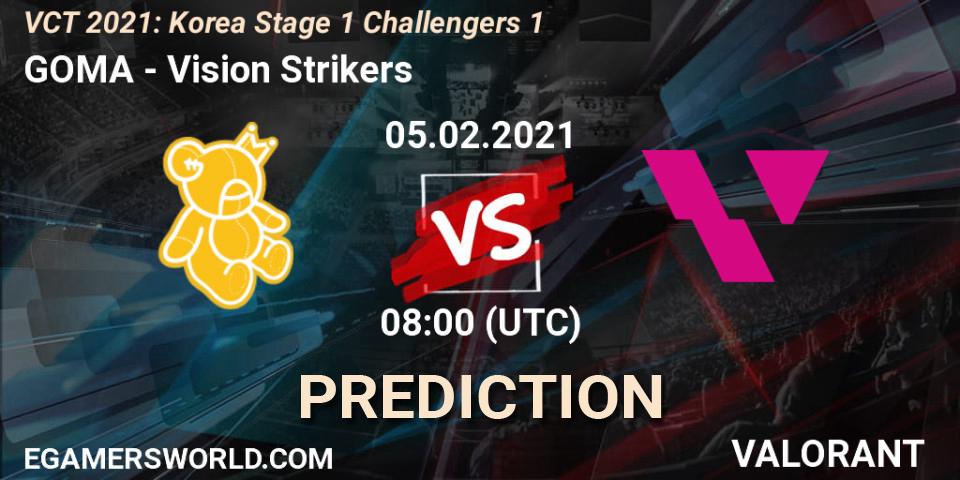 GOMA vs Vision Strikers: Match Prediction. 05.02.2021 at 12:00, VALORANT, VCT 2021: Korea Stage 1 Challengers 1