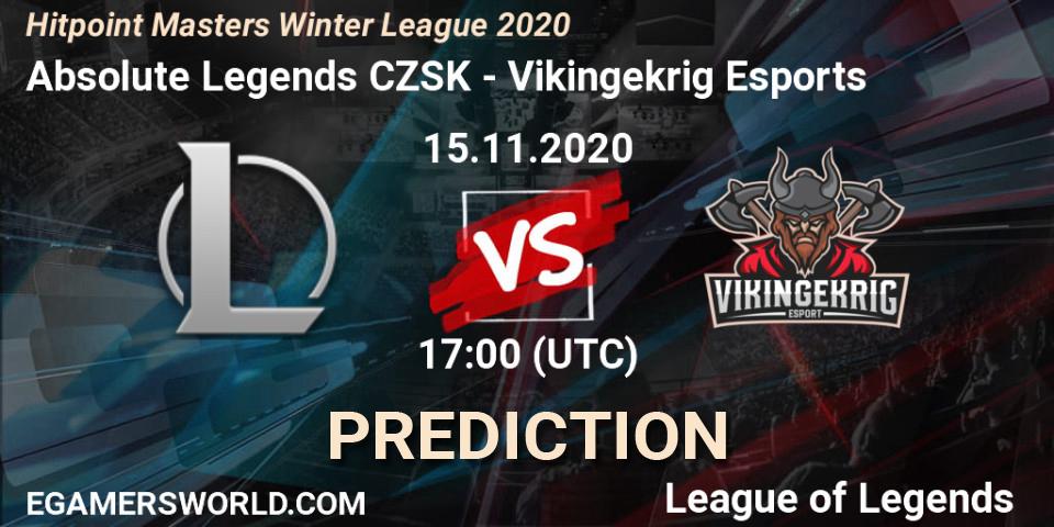 Absolute Legends CZSK vs Vikingekrig Esports: Match Prediction. 15.11.2020 at 17:00, LoL, Hitpoint Masters Winter League 2020
