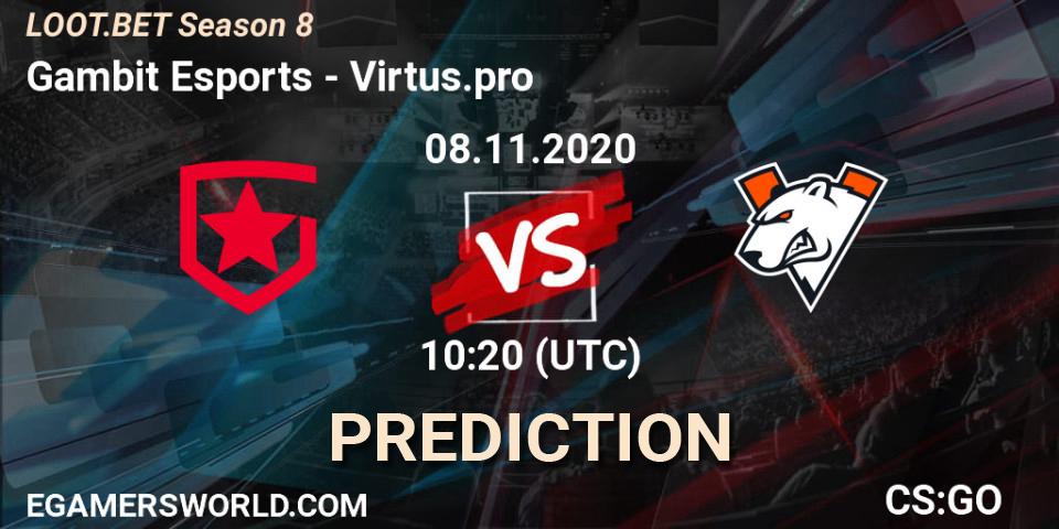 Gambit Esports vs Virtus.pro: Match Prediction. 08.11.2020 at 10:20, Counter-Strike (CS2), LOOT.BET Season 8