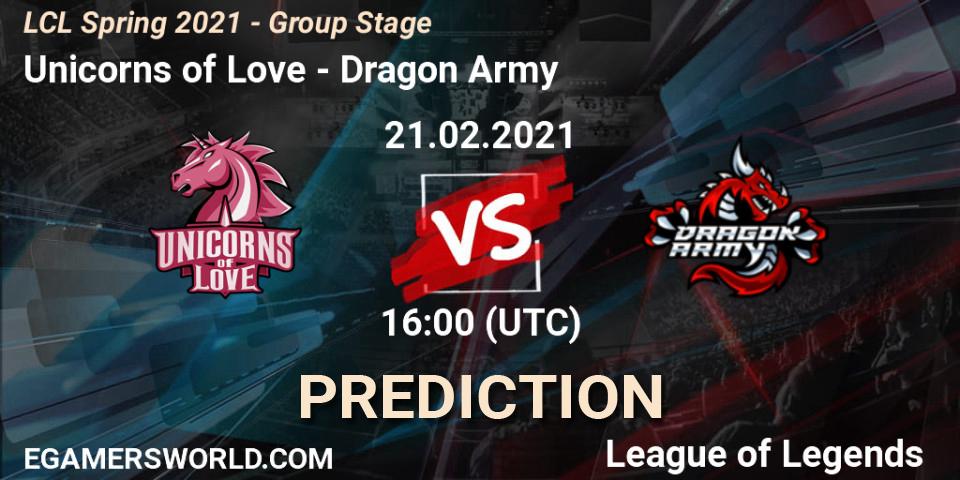 Unicorns of Love vs Dragon Army: Match Prediction. 21.02.2021 at 16:00, LoL, LCL Spring 2021 - Group Stage