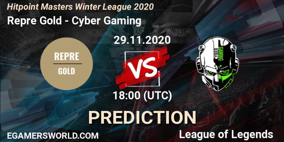 Repre Gold vs Cyber Gaming: Match Prediction. 29.11.2020 at 19:31, LoL, Hitpoint Masters Winter League 2020