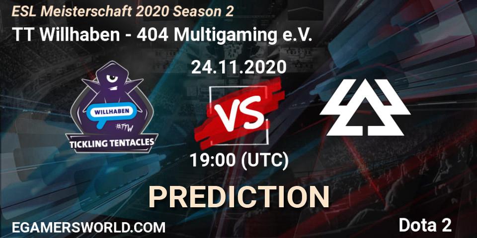 TT Willhaben vs 404 Multigaming e.V.: Match Prediction. 24.11.2020 at 19:30, Dota 2, ESL Meisterschaft 2020 Season 2